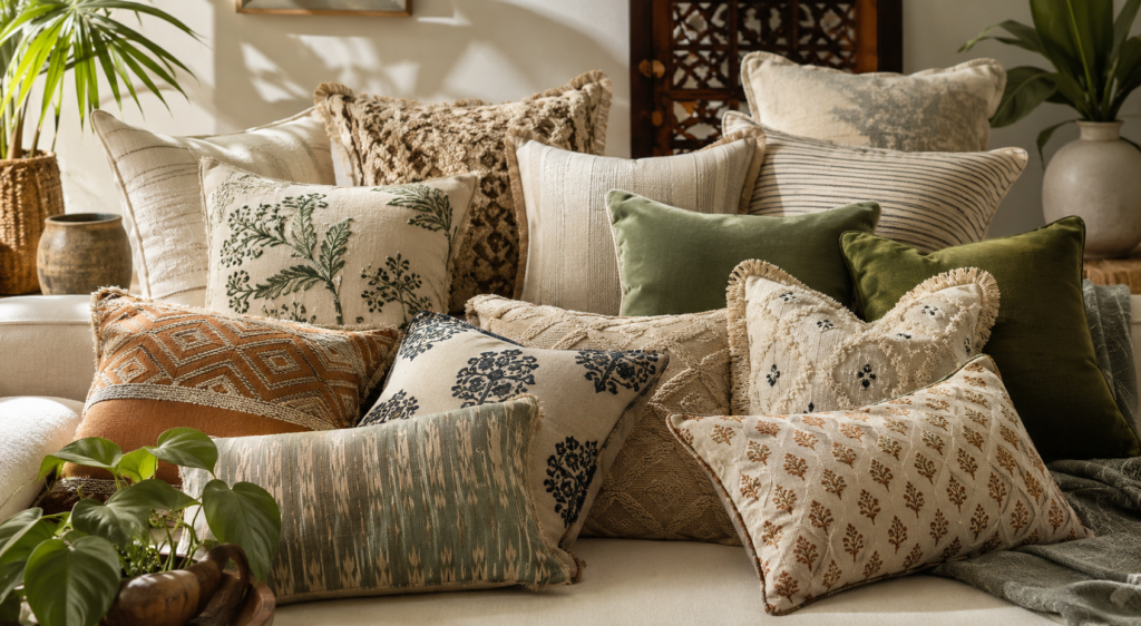 Premium cotton, linen, velvet and embroidered cushion covers exporter from India