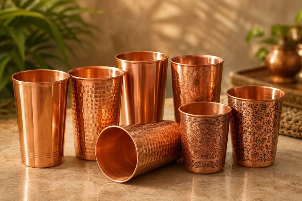 Premium copper tumblers exporter from India supplying handcrafted copper drinkware for global importers