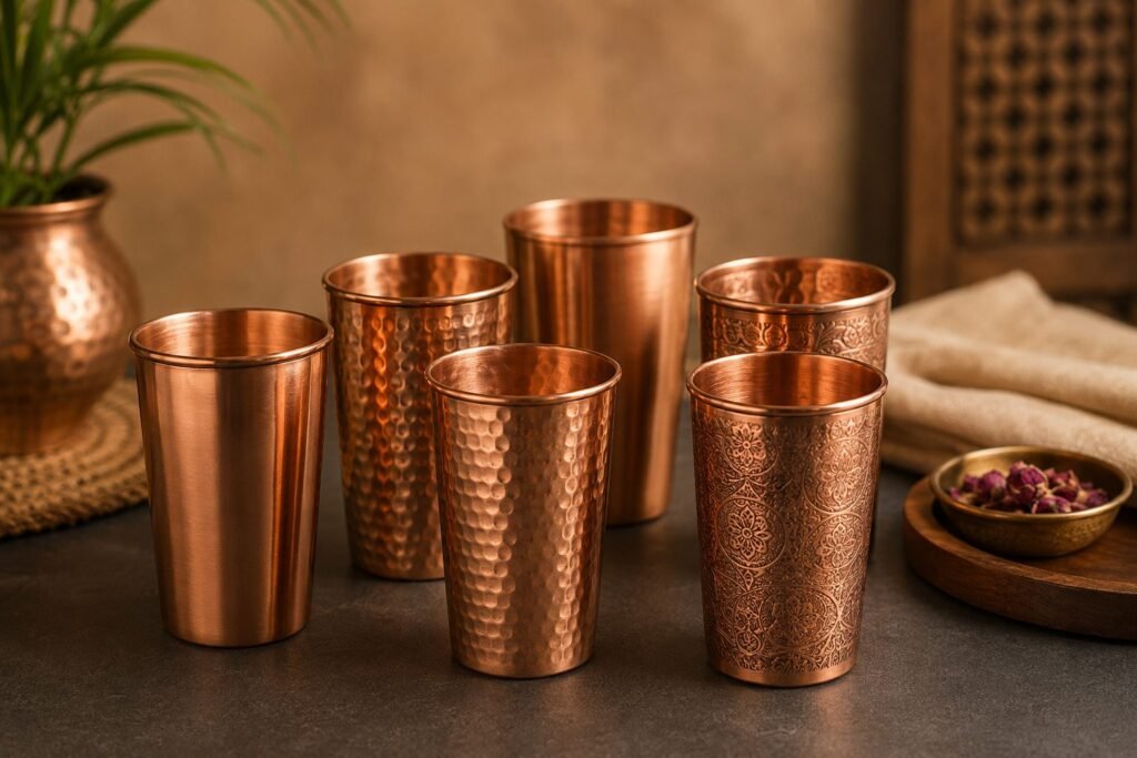 Premium copper glasses exporter from India supplying handcrafted copper drinkware for global importers and hospitality businesses