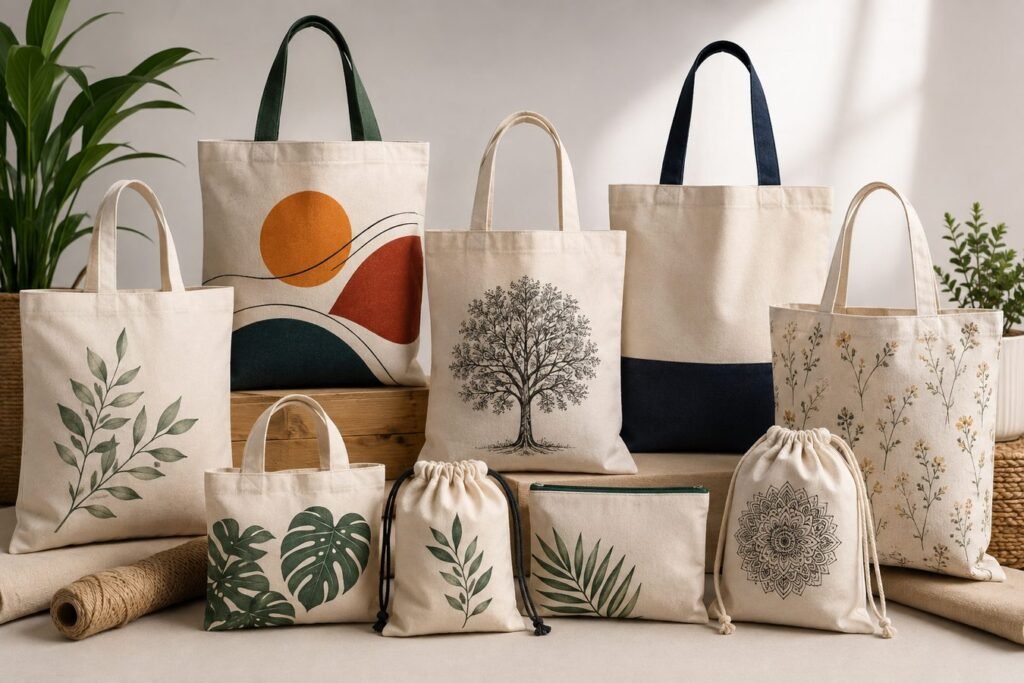 Printed Cotton Bags Manufacturer in India producing custom printed cotton bags for international buyers