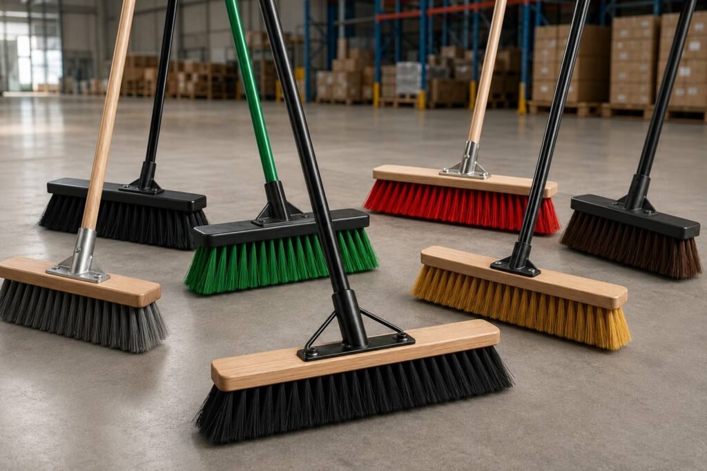 Commercial and industrial push broom manufacturer from India producing heavy-duty floor push brooms with OEM, private label, wholesale, and bulk manufacturing solutions